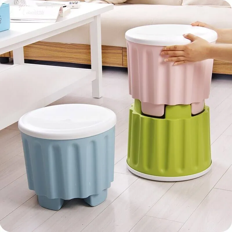 1 pc Storage Stool Plastic Large Capacity Stackable Storage Box Footstool - Image 3