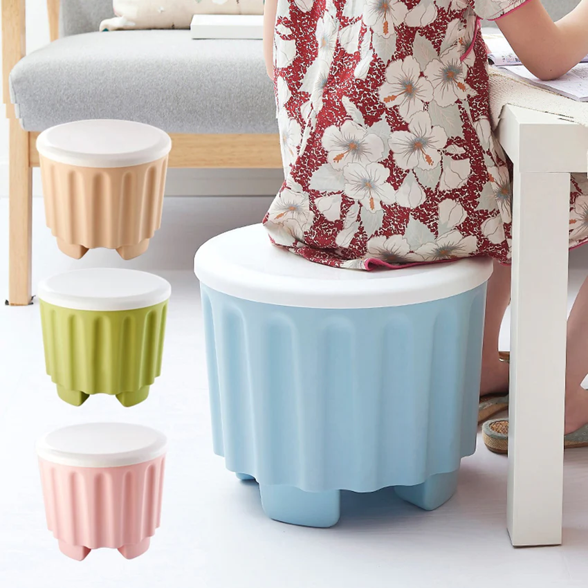 1 pc Storage Stool Plastic Large Capacity Stackable Storage Box Footstool - Image 2