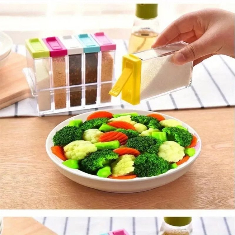 6pcs Seasoning Spice Kitchen Jar set with Crystal Tray (with Box Packing) - Image 4