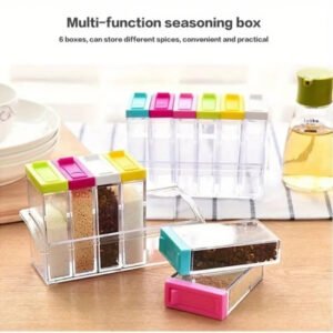 6pcs Seasoning Spice Kitchen Jar set with Crystal Tray (with Box Packing)