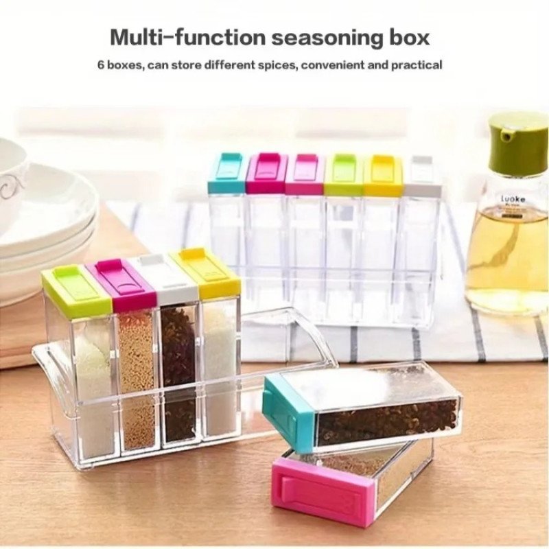 6pcs Seasoning Spice Kitchen Jar set with Crystal Tray (with Box Packing)