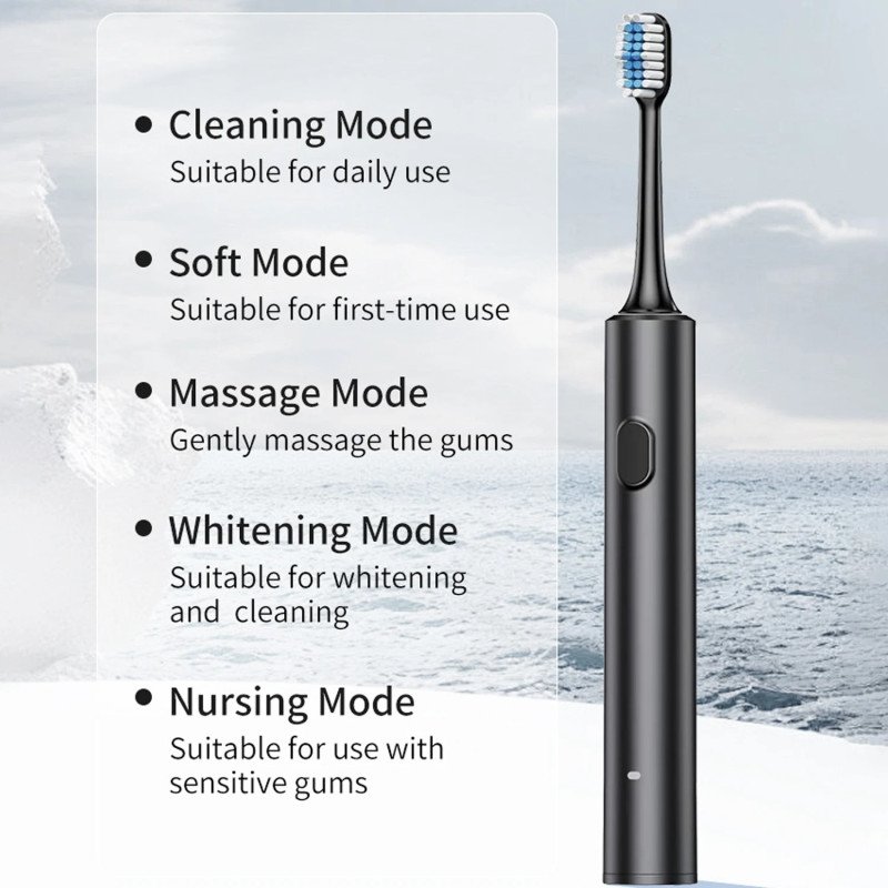 Sonic Electric Toothbrushes for Adults Kids Smart Timer Rechargeable Whitening Toothbrush Waterproof 4 Brush Head - Image 2