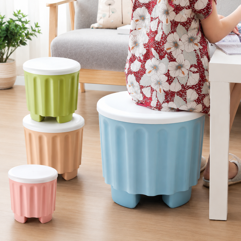 1 pc Storage Stool Plastic Large Capacity Stackable Storage Box Footstool - Image 4