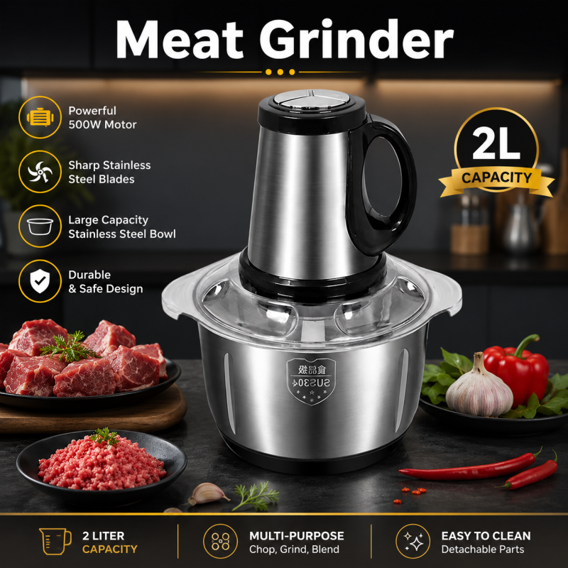 Meat Grinder Chopper 2L,Electric Stainless Steel Meat Chopper, High-quality Household Grinder Chopper Blender - Image 2