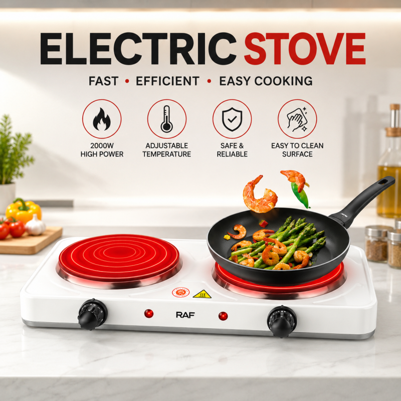 Electric Stove (Double) for cooking, Hot Plate heat up in just, Easy to clean, 2000W