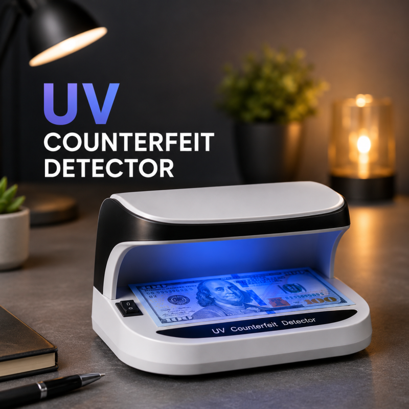 UV Counterfeit Bill Money Detector, Small Footprint, Portable, Rechargeable, Lightweight, Bills Credit Cards Banknote Passports IDs All Currencies, Auto ON Off, LED Light Currency Check