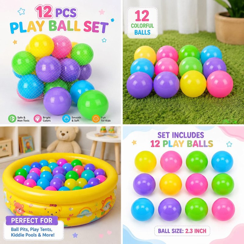 12 Soft Plastic Tent Balls Set For Kids – Multicolor - Image 3